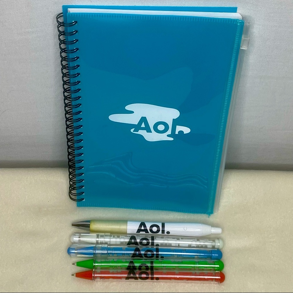 Y2K AOL Blue Notebook and Multicolor Game Pens